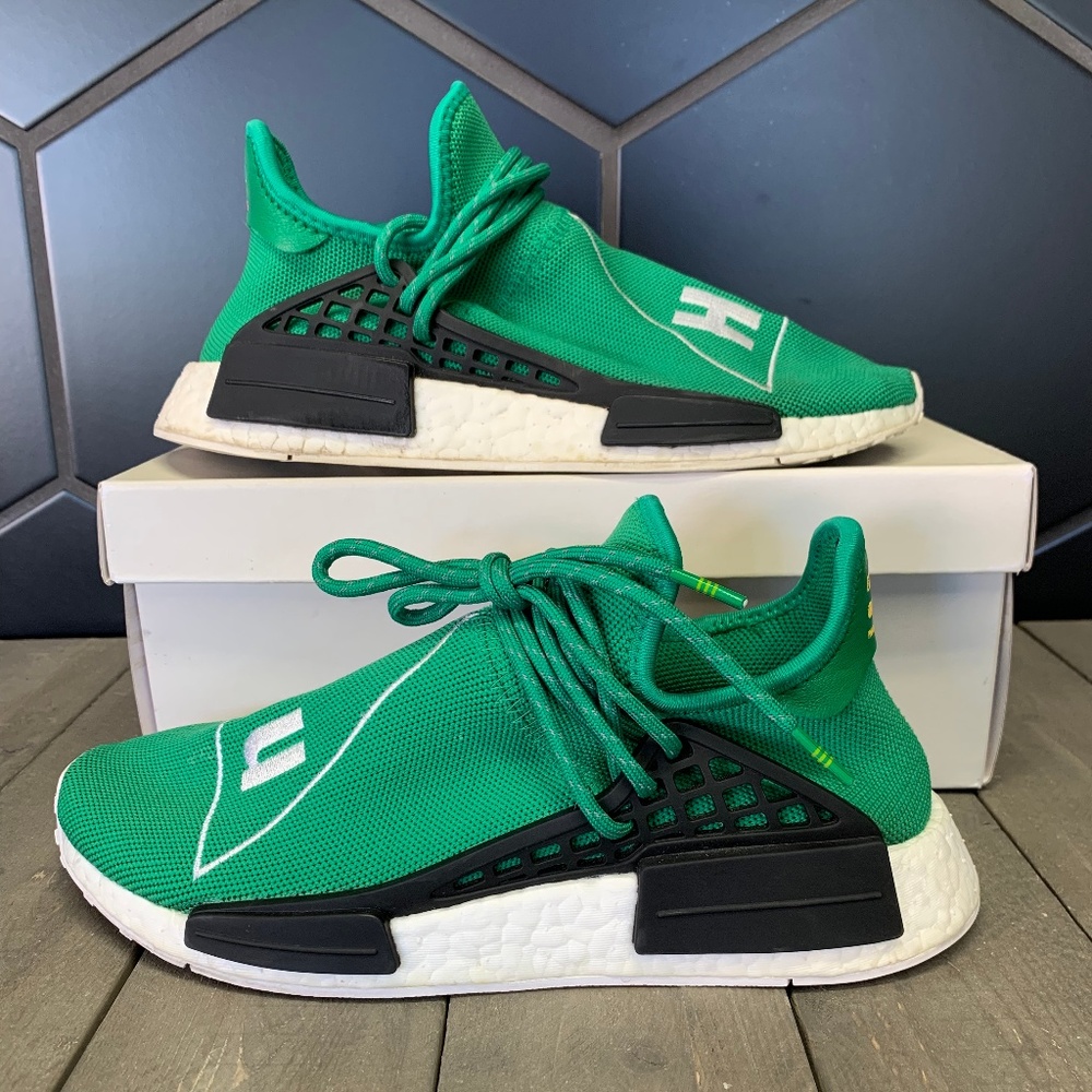 ~Used W/ Damaged Box! Men's Adidas Pharrell Human Race NMD Green Sneakers Size 7